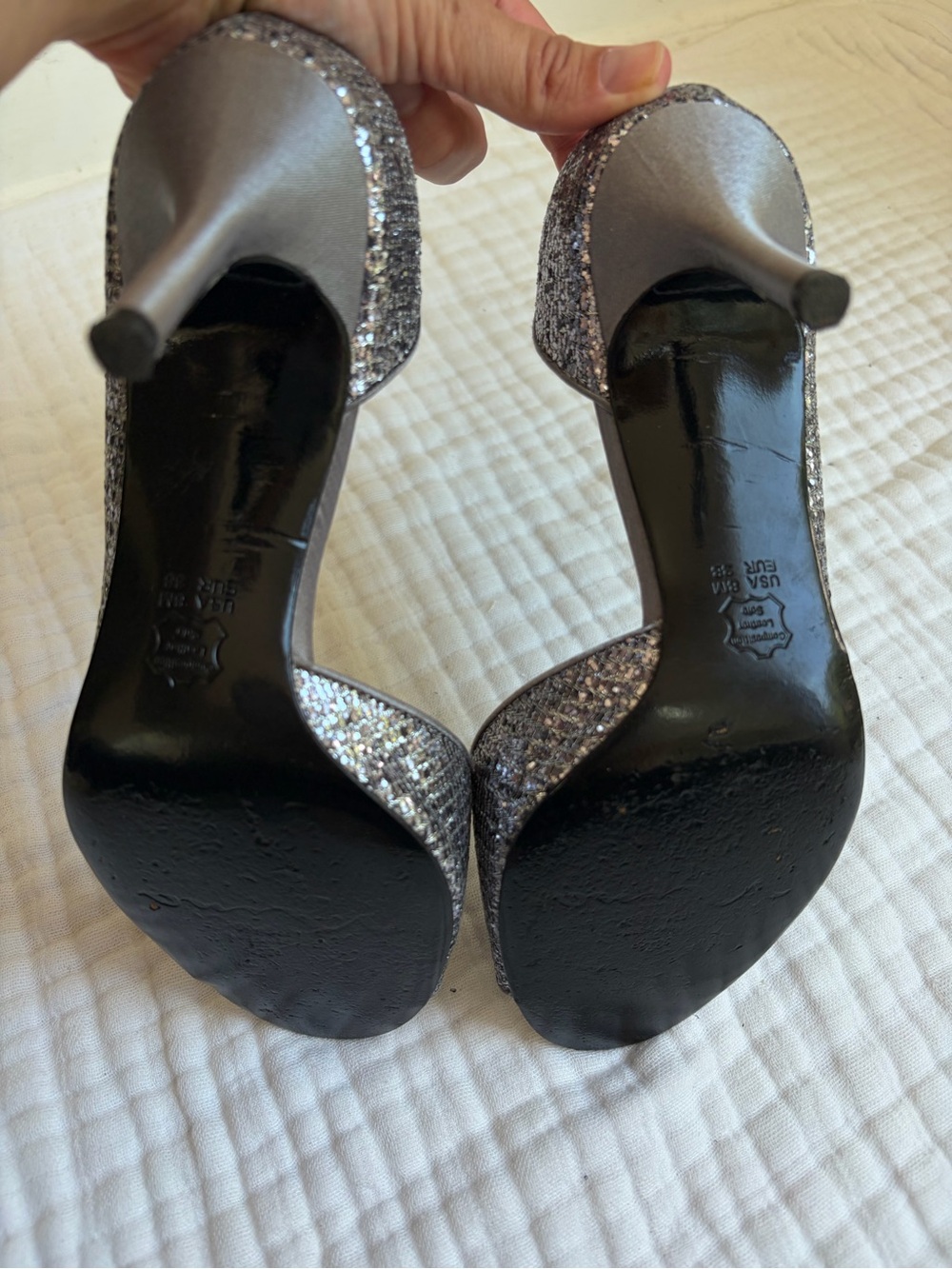 Nina Fern D’Orsay Heels 8 Silver Glitter Peep Toe Stiletto Formal - Picture 7 of 9